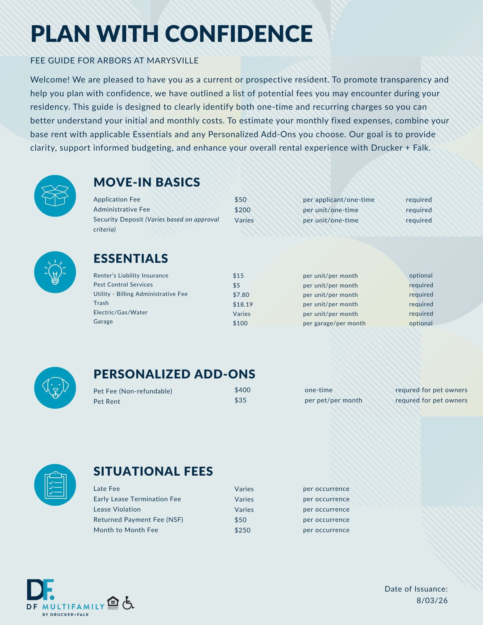 Fee Guide for Pines of York - Please call our leasing office for more details